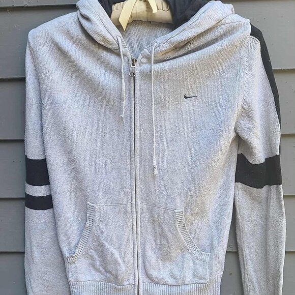 Nike Navy Gray Zip Up Cardigan Sweater with Hood size Medium - Picture 3 of 10